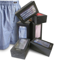Faille Fine Windowpane Check Cotton Jacquard Boxer Shorts in Latte & Graphite by Dion