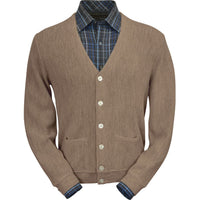 Baby Alpaca 'Links Stitch' V-Neck Cardigan Sweater in Taupe Heather by Peru Unlimited