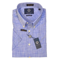 Linen-Look Cotton Short Sleeve Sport Shirt in Blue by Viyella
