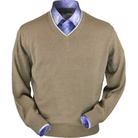 Royal Alpaca V-Neck Sweater in Tan Heather by Peru Unlimited