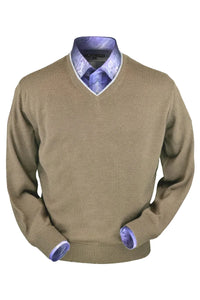 Royal Alpaca V-Neck Sweater in Tan Heather by Peru Unlimited