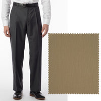 Super 120s Wool Travel Twill Comfort-EZE Trouser in Khaki (Manchester Pleated Model) by Ballin