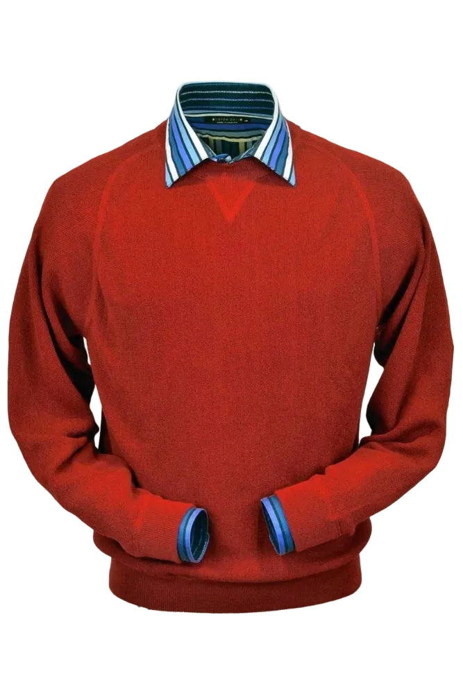 Baby Alpaca 'Links Stitch' Sweatshirt-Style Crew Neck Sweater in Wisconsin Red by Peru Unlimited