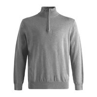Cotton and Silk Blend Quarter-Zip Mock Neck Elbow Patch Sweater in Grey by Viyella