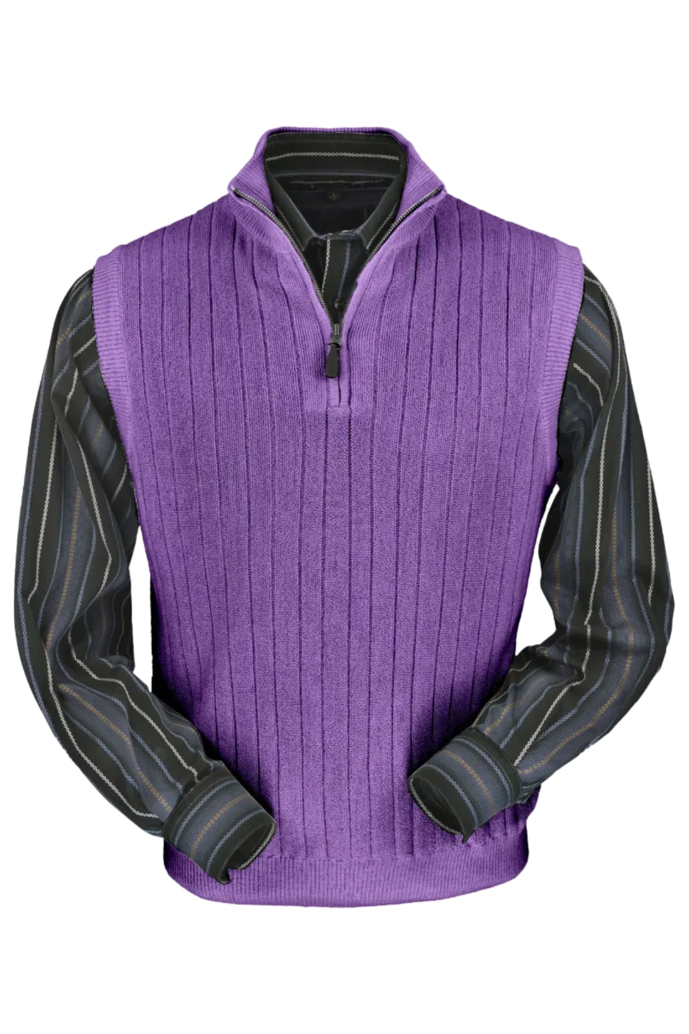 Baby Alpaca 'Links Stitch' Ribbed Zip-Neck Sweater Vest in Lilac Heather by Peru Unlimited
