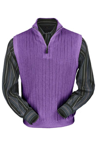 Baby Alpaca 'Links Stitch' Ribbed Zip-Neck Sweater Vest in Lilac Heather by Peru Unlimited