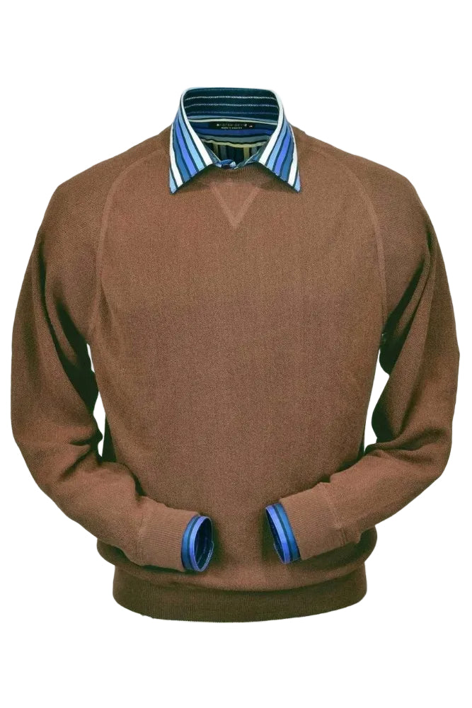 Baby Alpaca 'Links Stitch' Sweatshirt-Style Crew Neck Sweater in Camel by Peru Unlimited