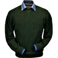 Baby Alpaca 'Links Stitch' Sweatshirt-Style Crew Neck Sweater in Hunter Green Heather by Peru Unlimited