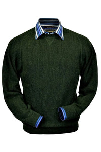Baby Alpaca 'Links Stitch' Sweatshirt-Style Crew Neck Sweater in Hunter Green Heather by Peru Unlimited