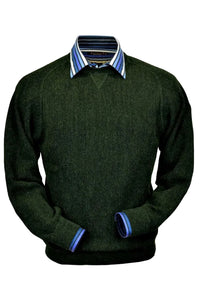 Baby Alpaca 'Links Stitch' Sweatshirt-Style Crew Neck Sweater in Hunter Green Heather by Peru Unlimited