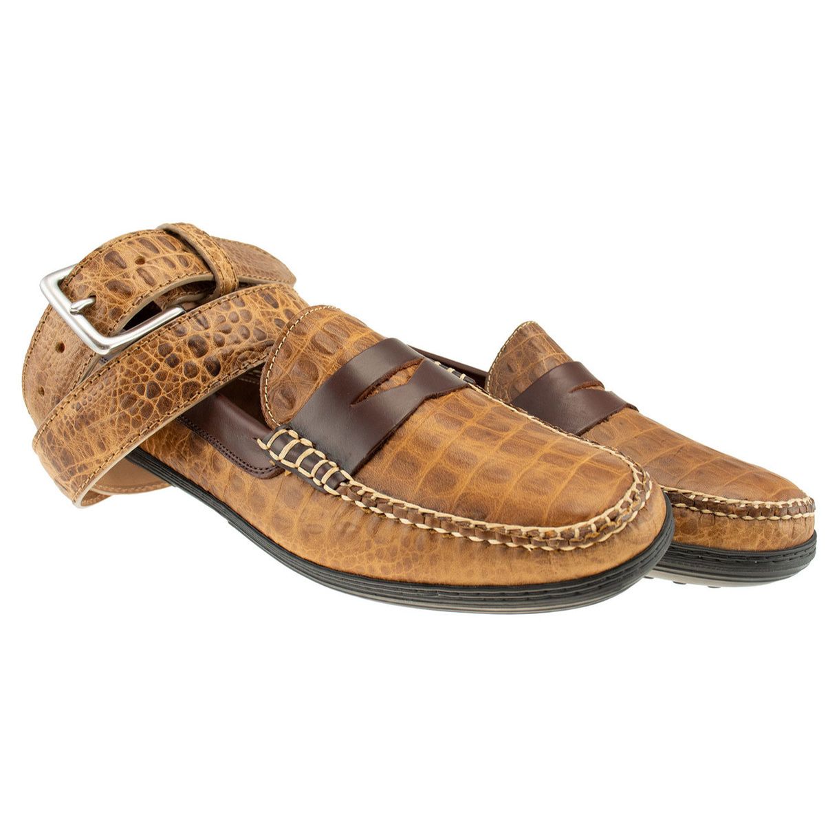 Key West Loafer in Khaki Alligator Grain and Briar Waxy Leather by T.B. Phelps