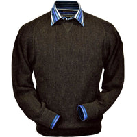 Baby Alpaca 'Links Stitch' Sweatshirt-Style Crew Neck Sweater in Pine Olive Heather by Peru Unlimited
