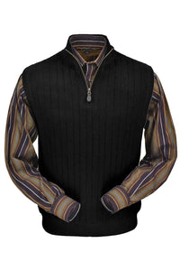 Baby Alpaca 'Links Stitch' Ribbed Zip-Neck Sweater Vest in Black by Peru Unlimited