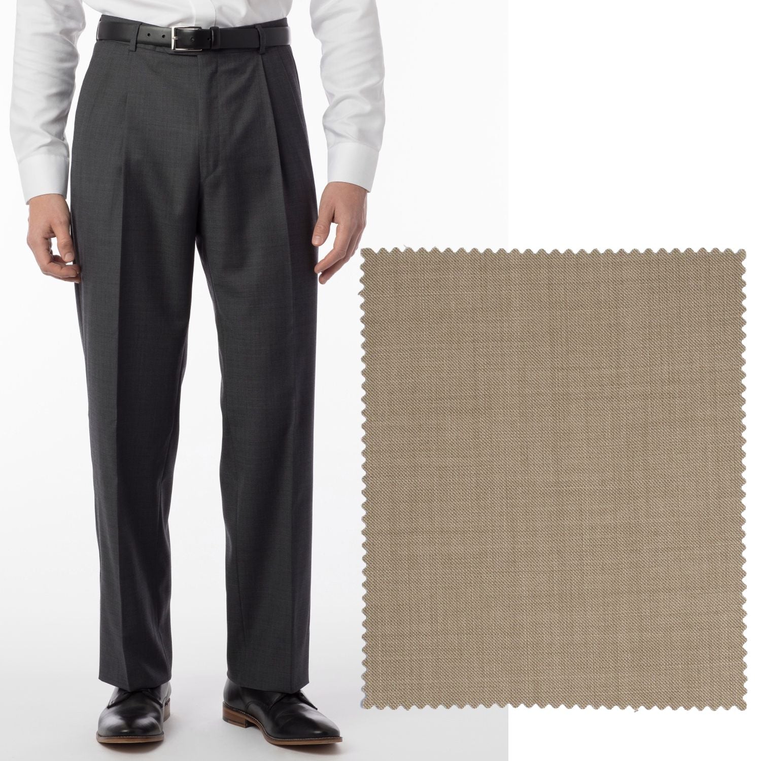 Sharkskin Super 120s Worsted Wool Comfort-EZE Trouser in Camel (Manchester Pleated Model) by Ballin