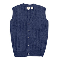 Extra Fine 'Zegna Baruffa' Merino Wool Button-Front Cable Knit Sleeveless Sweater Vest in Indigo by Viyella