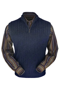 Baby Alpaca 'Links Stitch' Ribbed Zip-Neck Sweater Vest in Midnight Heather by Peru Unlimited