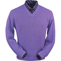 Baby Alpaca 'Links Stitch' V-Neck Sweater in Lilac Heather by Peru Unlimited