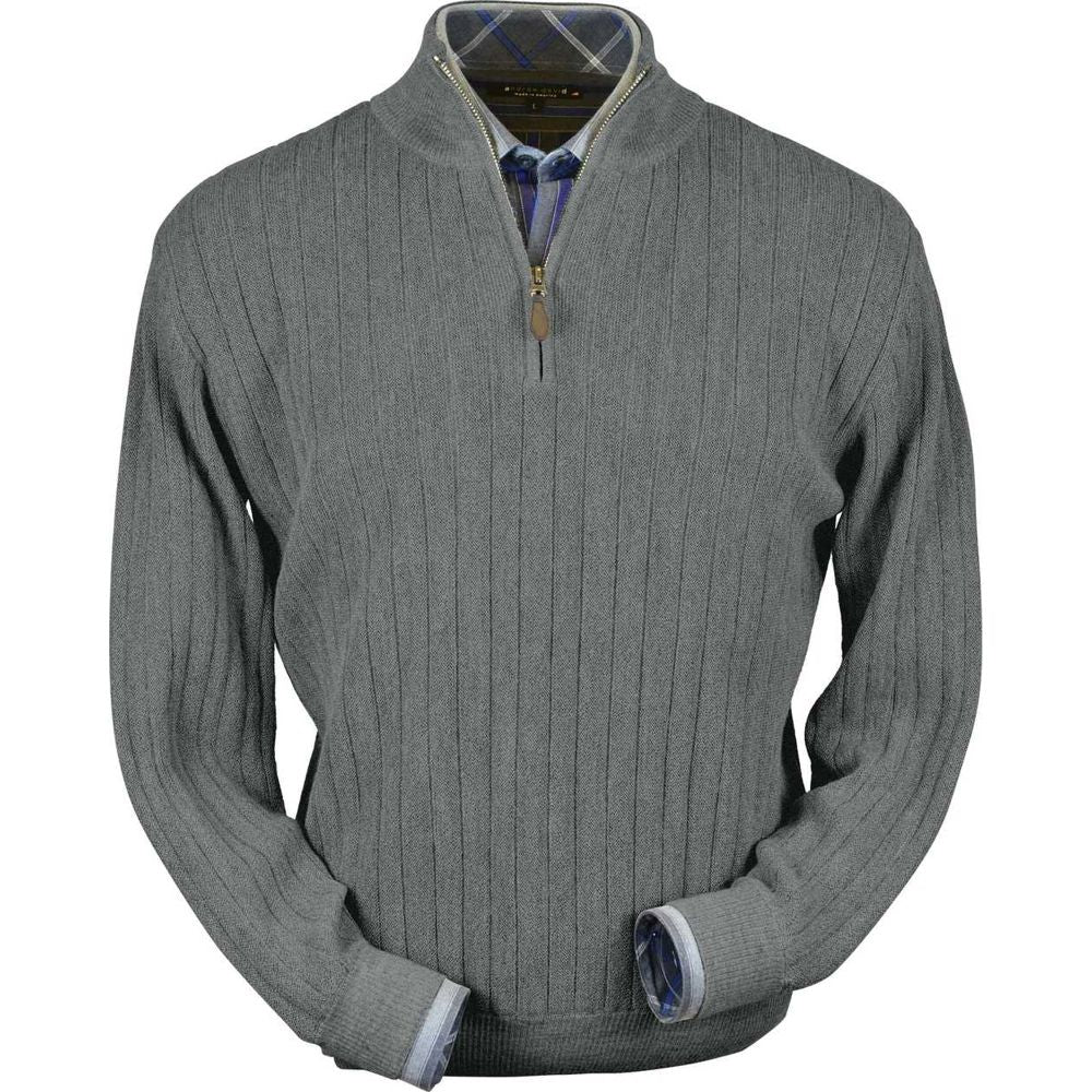 Baby Alpaca 'Links Stitch' Half-Zip Mock Neck Sweater in Sky Grey Heather by Peru Unlimited