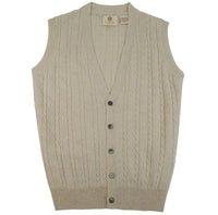 Extra Fine 'Zegna Baruffa' Merino Wool Button-Front Cable Knit Sleeveless Sweater Vest in Beige Melange by Viyella