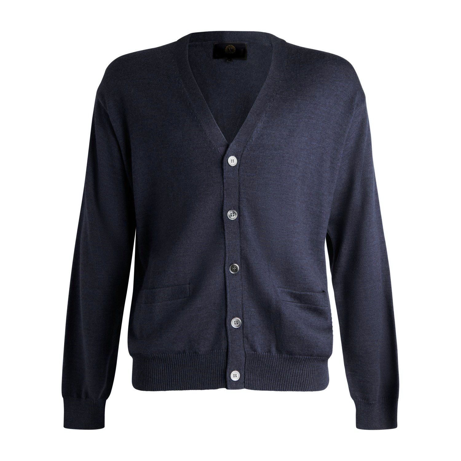 Extra Fine 'Zegna Baruffa' Merino Wool Button Front Cardigan Sweater in Navy by Viyella
