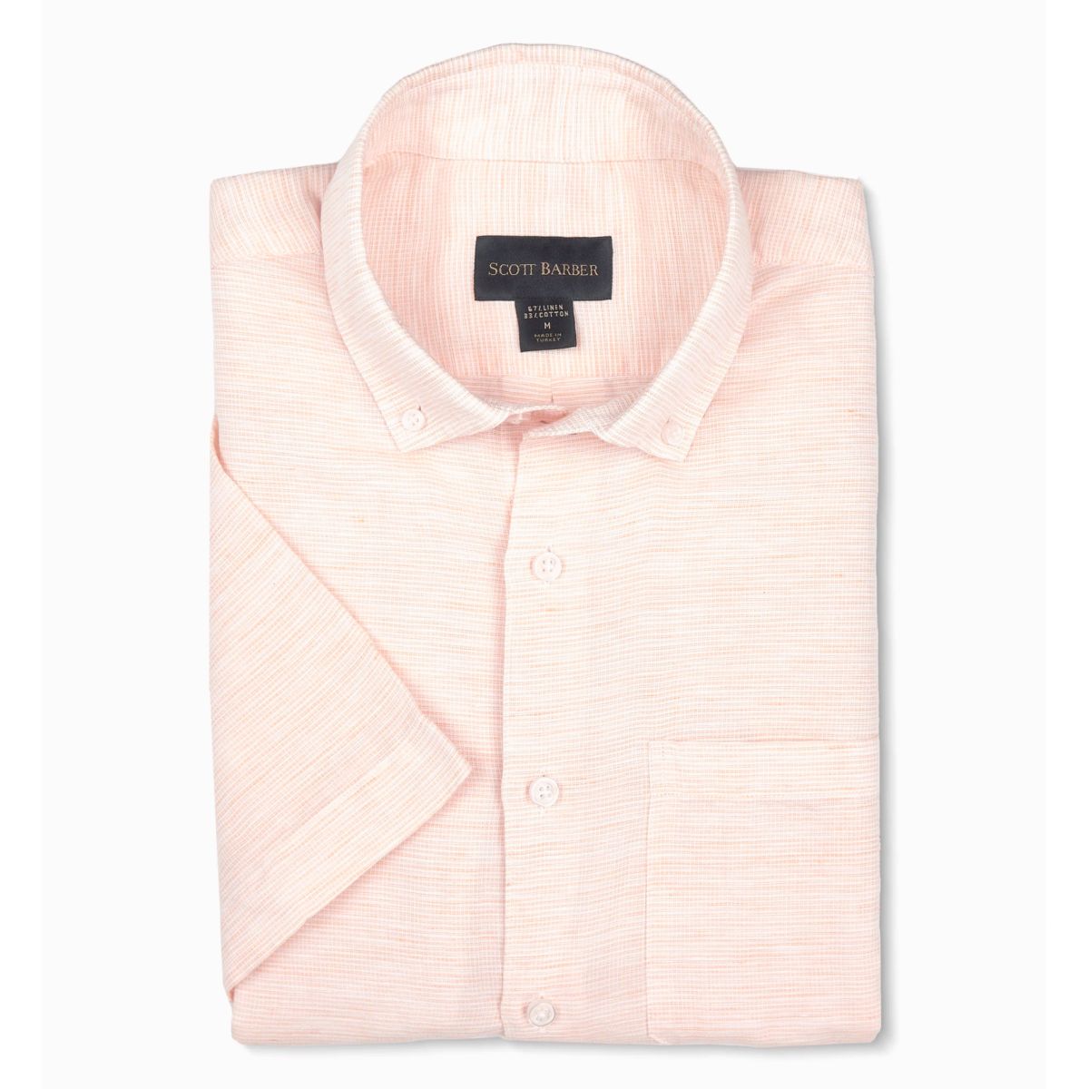 Linen and Cotton Barre Short Sleeve Sport Shirt in Apricot by Scott Barber