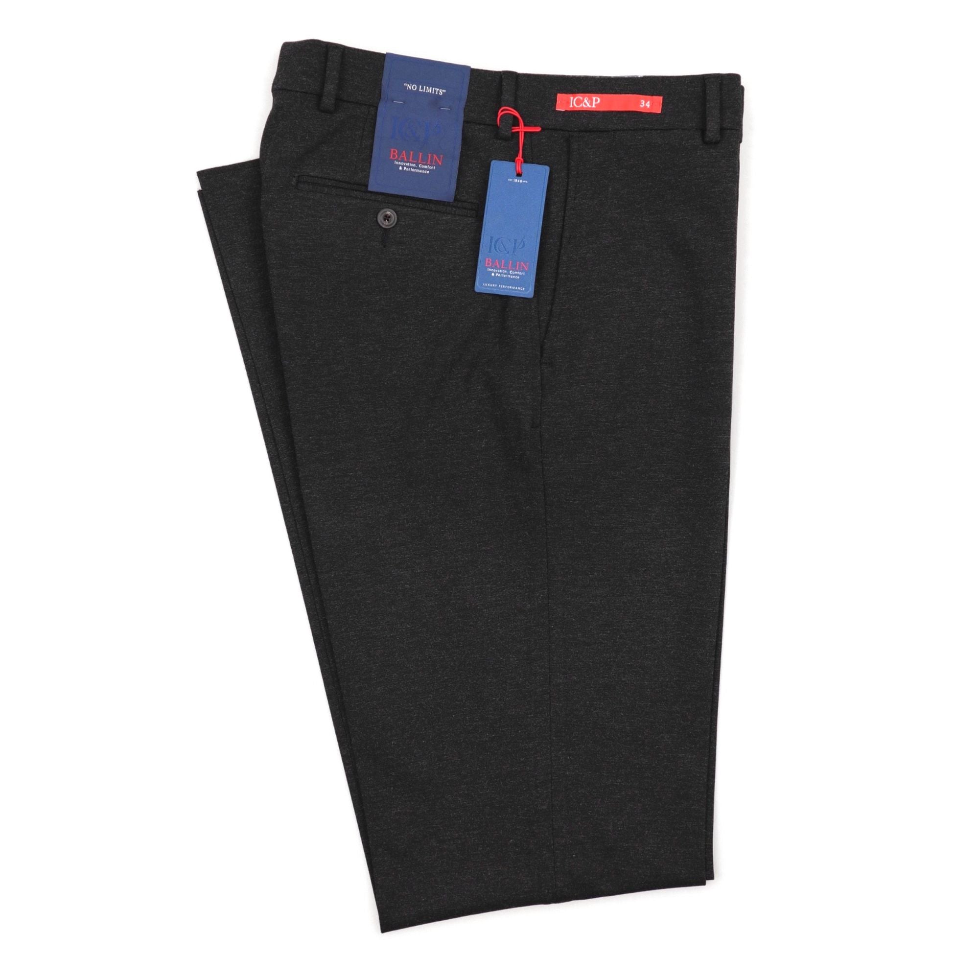 No Limits 360° Stretch High Performance Knit Trouser in Charcoal (Size 32) (Theo Slim Fit) by Ballin