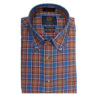 Blue, Red, and Tan Plaid Cotton and Wool Blend Button-Down Shirt by Viyella