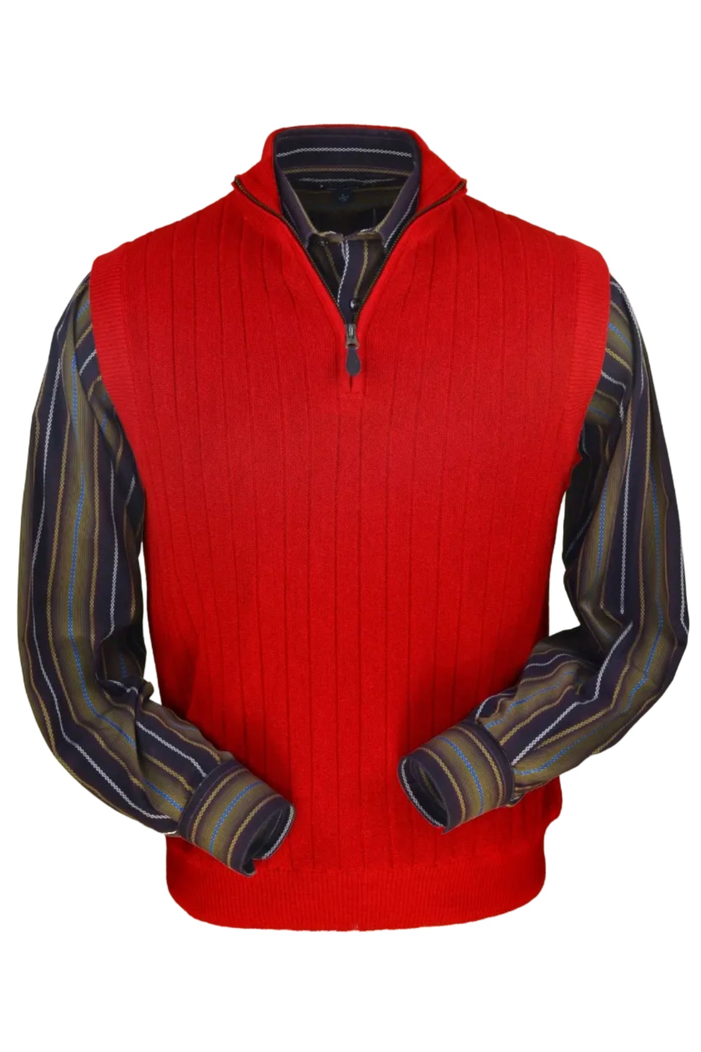 Baby Alpaca 'Links Stitch' Ribbed Zip-Neck Sweater Vest in Wisconsin Red by Peru Unlimited