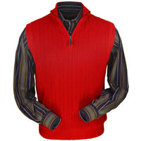 Baby Alpaca 'Links Stitch' Ribbed Zip-Neck Sweater Vest in Wisconsin Red by Peru Unlimited