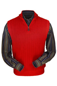 Baby Alpaca 'Links Stitch' Ribbed Zip-Neck Sweater Vest in Wisconsin Red by Peru Unlimited