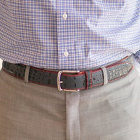 Travis Croco Grain Leather Belt in Navy with Red Contrast Stitching by T.B. Phelps