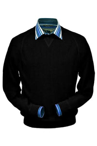 Baby Alpaca 'Links Stitch' Sweatshirt-Style Crew Neck Sweater in Black by Peru Unlimited