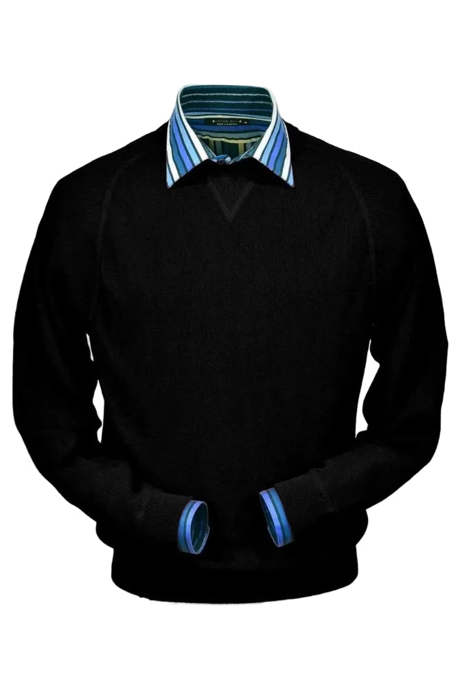 Baby Alpaca 'Links Stitch' Sweatshirt-Style Crew Neck Sweater in Black by Peru Unlimited