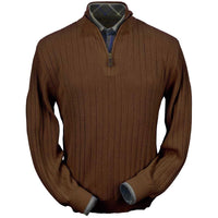 Baby Alpaca 'Links Stitch' Half-Zip Mock Neck Sweater in Brown Heather by Peru Unlimited