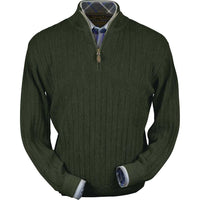 Baby Alpaca 'Links Stitch' Half-Zip Mock Neck Sweater in Leaf Moss Heather by Peru Unlimited