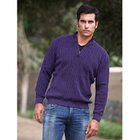 Baby Alpaca 'Links Stitch' Half-Zip Mock Neck Sweater in Plum Heather by Peru Unlimited