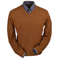 Baby Alpaca 'Links Stitch' V-Neck Sweater in Brick Heather by Peru Unlimited