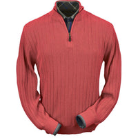 Baby Alpaca 'Links Stitch' Half-Zip Mock Neck Sweater in Cayenne Red Heather by Peru Unlimited