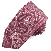 Bordeaux and White Paisley Printed Mogador Silk and Cotton Tie by Dion Neckwear