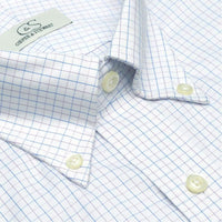 The Palmer - Wrinkle-Free Tattersall Cotton Dress Shirt with Button-Down Collar in Blue and Lavender, Size 17 1/2 - 36-37 (Tall Fit) by Cooper & Stewart