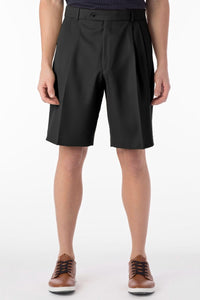 Micro Nano Travel Twill Performance Gabardine Pleated Shorts in Black by Ballin