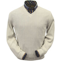 Baby Alpaca 'Links Stitch' V-Neck Sweater in Natural Vanilla by Peru Unlimited