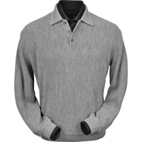 Baby Alpaca 'Links Stitch' Polo Style Sweater in Silver Grey Heather by Peru Unlimited