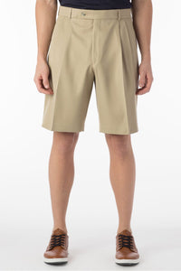 Micro Nano Travel Twill Performance Gabardine Pleated Shorts in Tan by Ballin