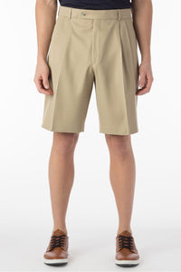 Micro Nano Travel Twill Performance Gabardine Pleated Shorts in Tan by Ballin