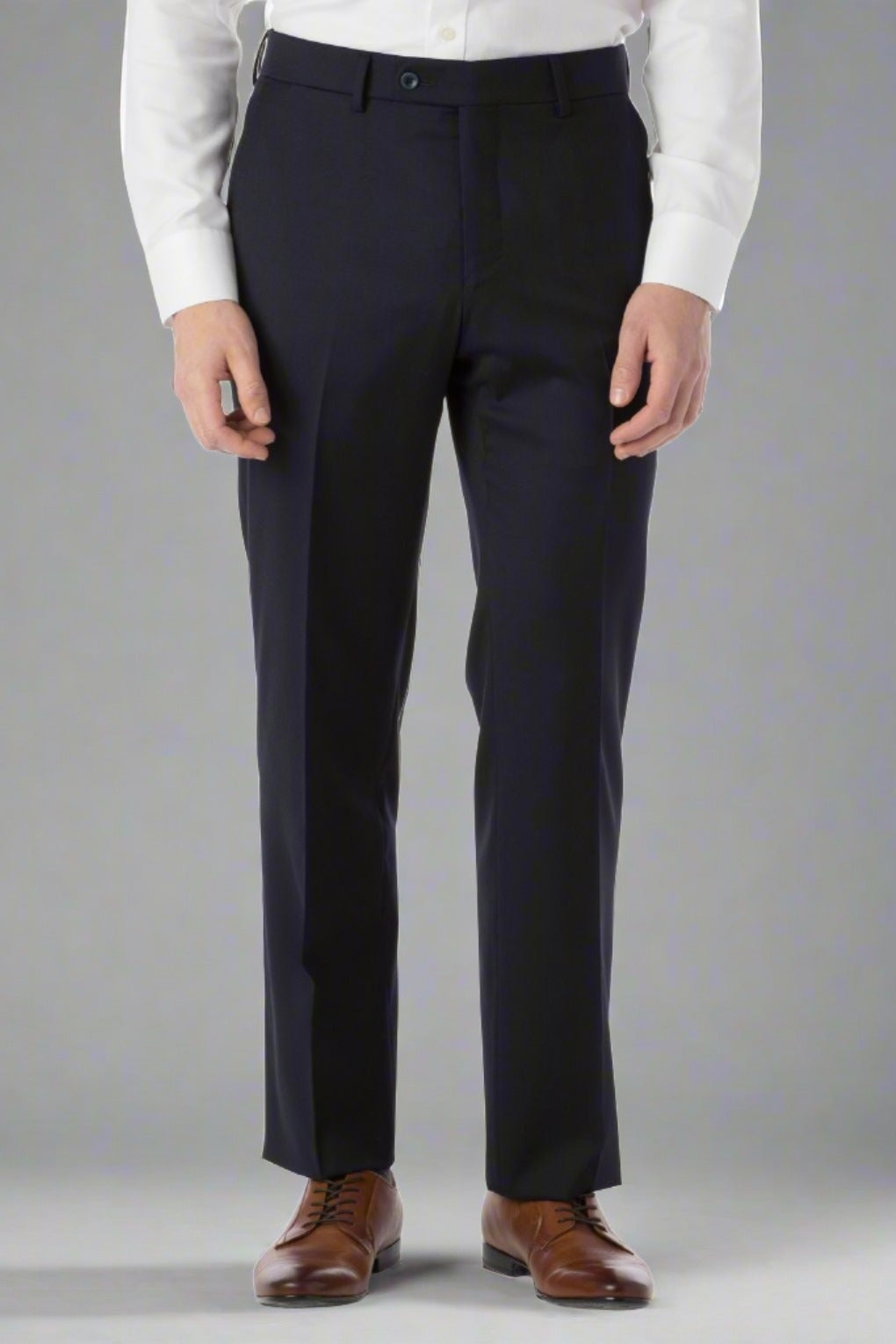 Super 130s Loro Piana Wool Gabardine Flat Front Trouser in Navy by 6 East by Ballin