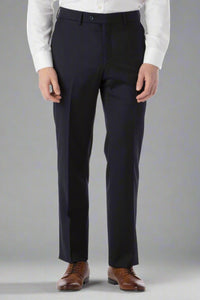 Super 130s Loro Piana Wool Gabardine Flat Front Trouser in Navy by 6 East by Ballin