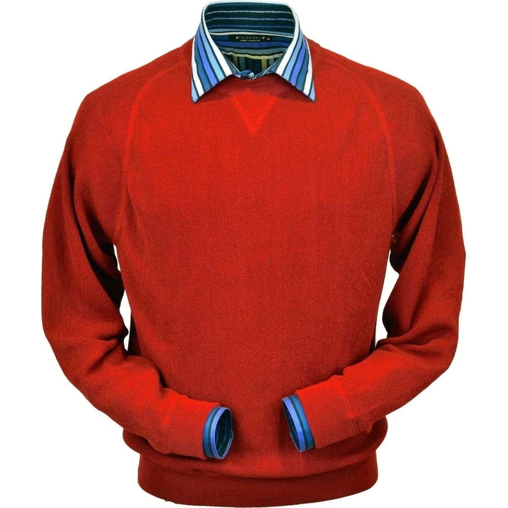 Baby Alpaca 'Links Stitch' Sweatshirt-Style Crew Neck Sweater in Red by Peru Unlimited