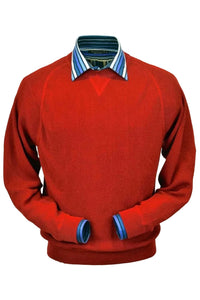 Baby Alpaca 'Links Stitch' Sweatshirt-Style Crew Neck Sweater in Red by Peru Unlimited