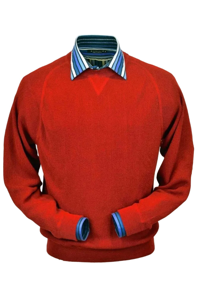 Baby Alpaca 'Links Stitch' Sweatshirt-Style Crew Neck Sweater in Red by Peru Unlimited